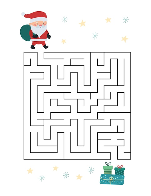 Christmas maze game for children. Help Santa find way to presents