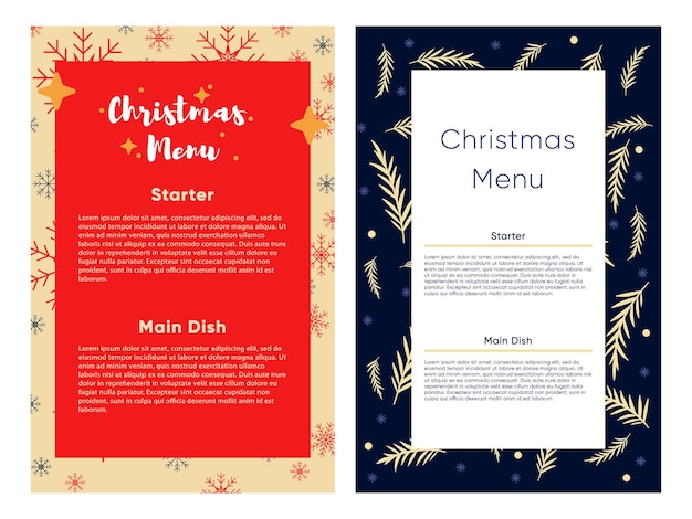 Vector christmas menu for a dinner new year's eve invitation flyer for a christmas party in a restaurant