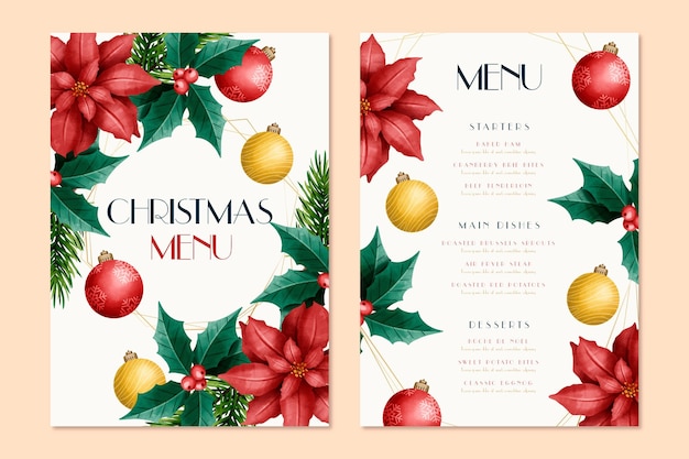 Christmas menu template in watercolor