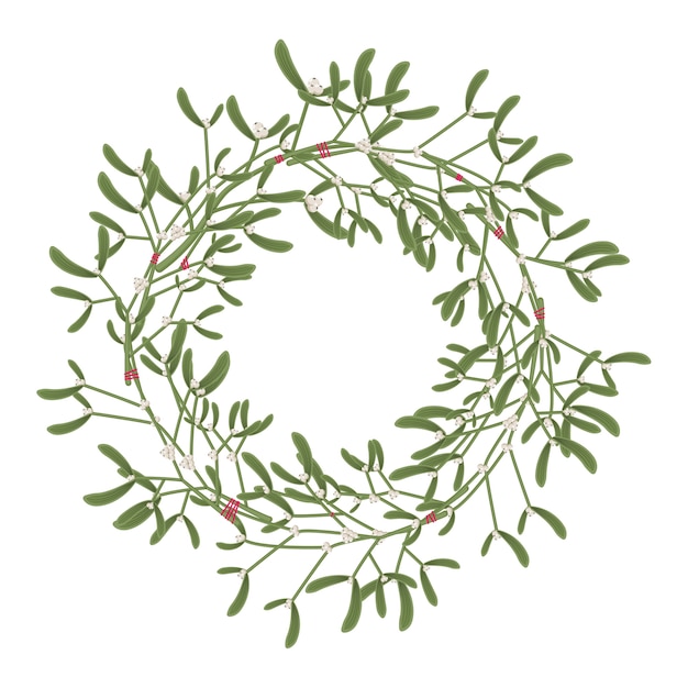 Christmas mistletoe wreath.  cartoon holiday decoration element  on a white background.