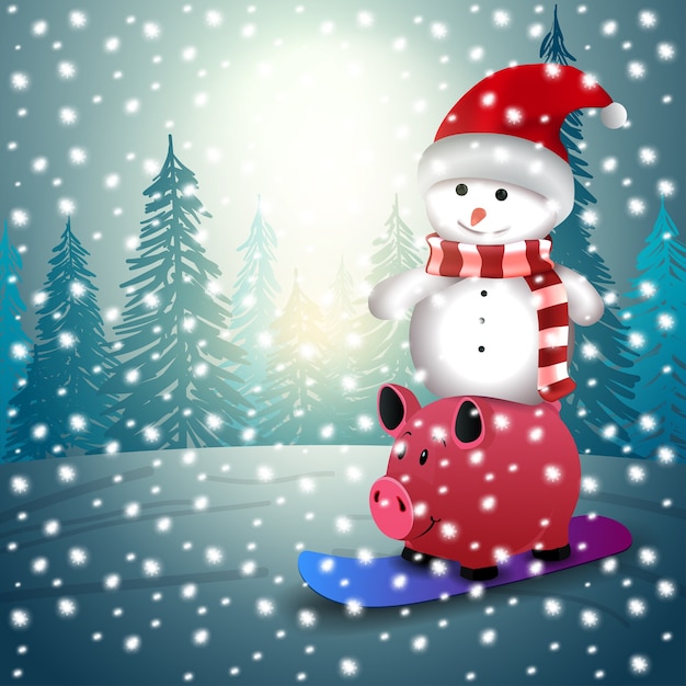 Vector christmas modern banner. snowman with gifts