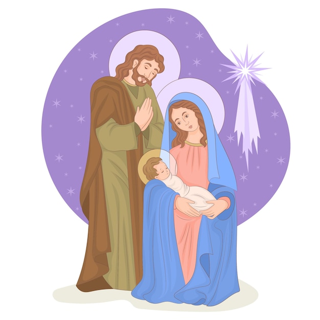 ベクトル 赤ん坊のイエスを抱くメアリーのクリスマスのキリスト降誕のシーン