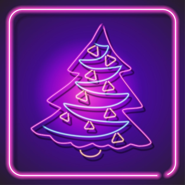 Christmas neon icon sign isolated square