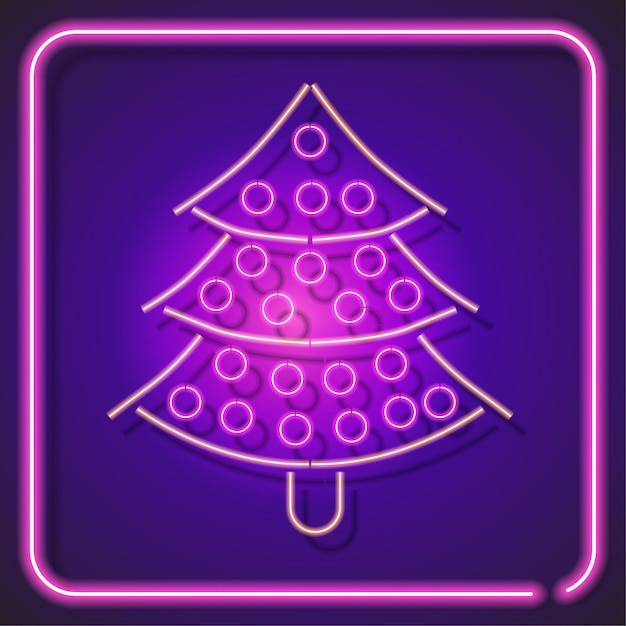 Christmas neon icon sign isolated square