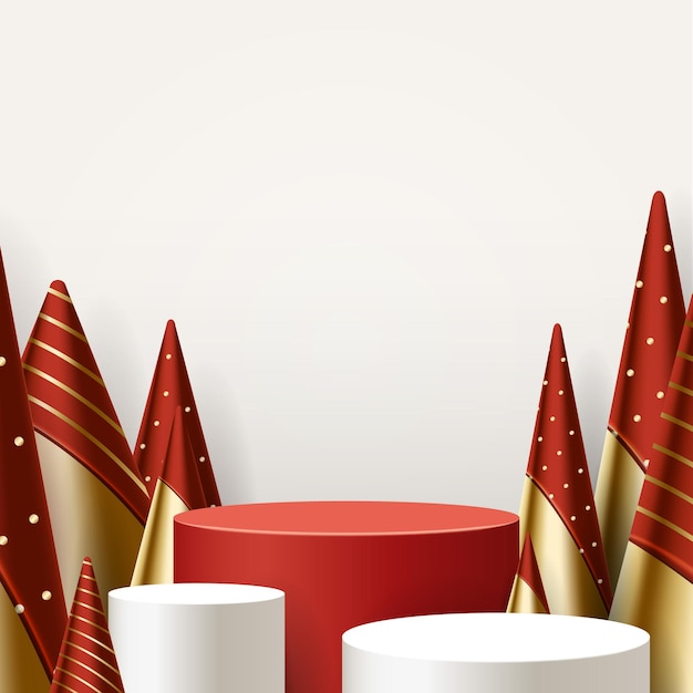 Christmas and new year 3d scene, podium for product display in white background.