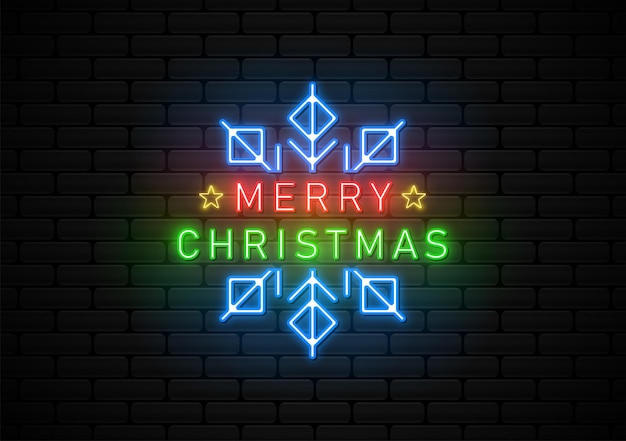 Premium Vector  Merry christmas neon light with pine tree illustration  vector