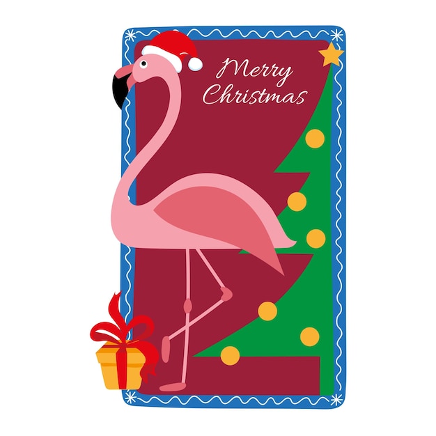 Christmas and new year card with cute pink flamingo tree and gift great for card poster poster and kids room decorationx9