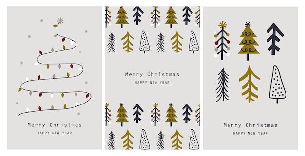 Christmas and New year cards with Christmas tree, christmas elements Vecto