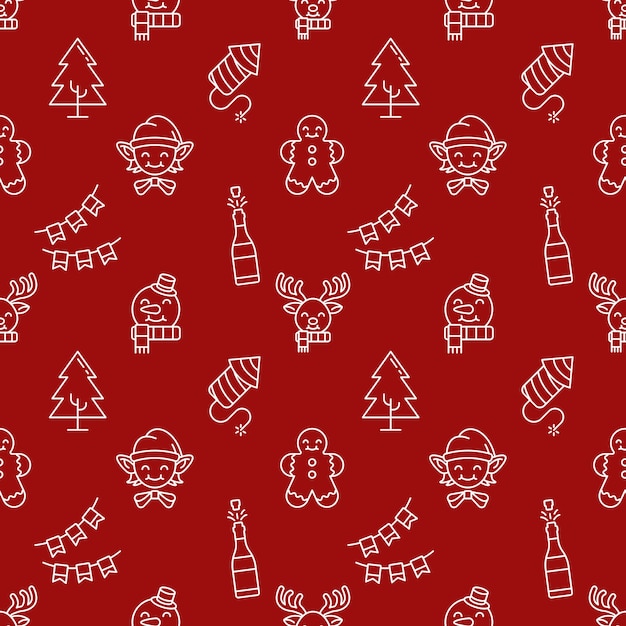 Рождественская и новогодняя концепция Бесшовный узор из дерева фейерверк шампанское олень гирлянда имбирь идеально подходит для упаковки открыток обложки ткань текстиль