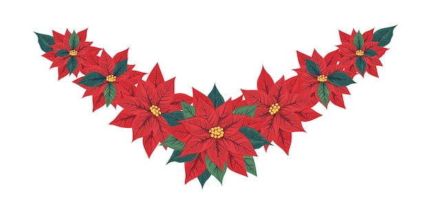 Christmas or new year decor from red poinsettia flowers isolated flower frame border divider