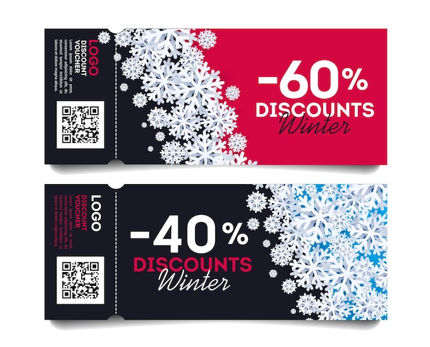 Vector christmas and new year discount voucher coupon template for winter discounts with