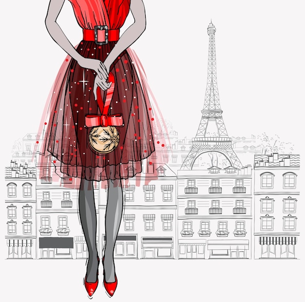 Christmas and new year fashion vector card Cute Paris city holiday design