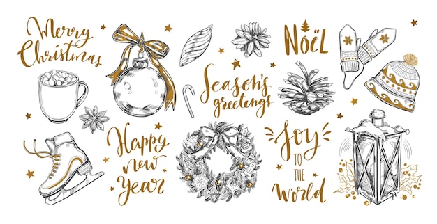 Christmas and new year festive collection with lettering