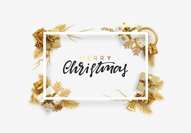 Christmas and New Year festive frame border. Realistic decorative 3d design elements isolated. Decoration Christmas Objects. vector illustration