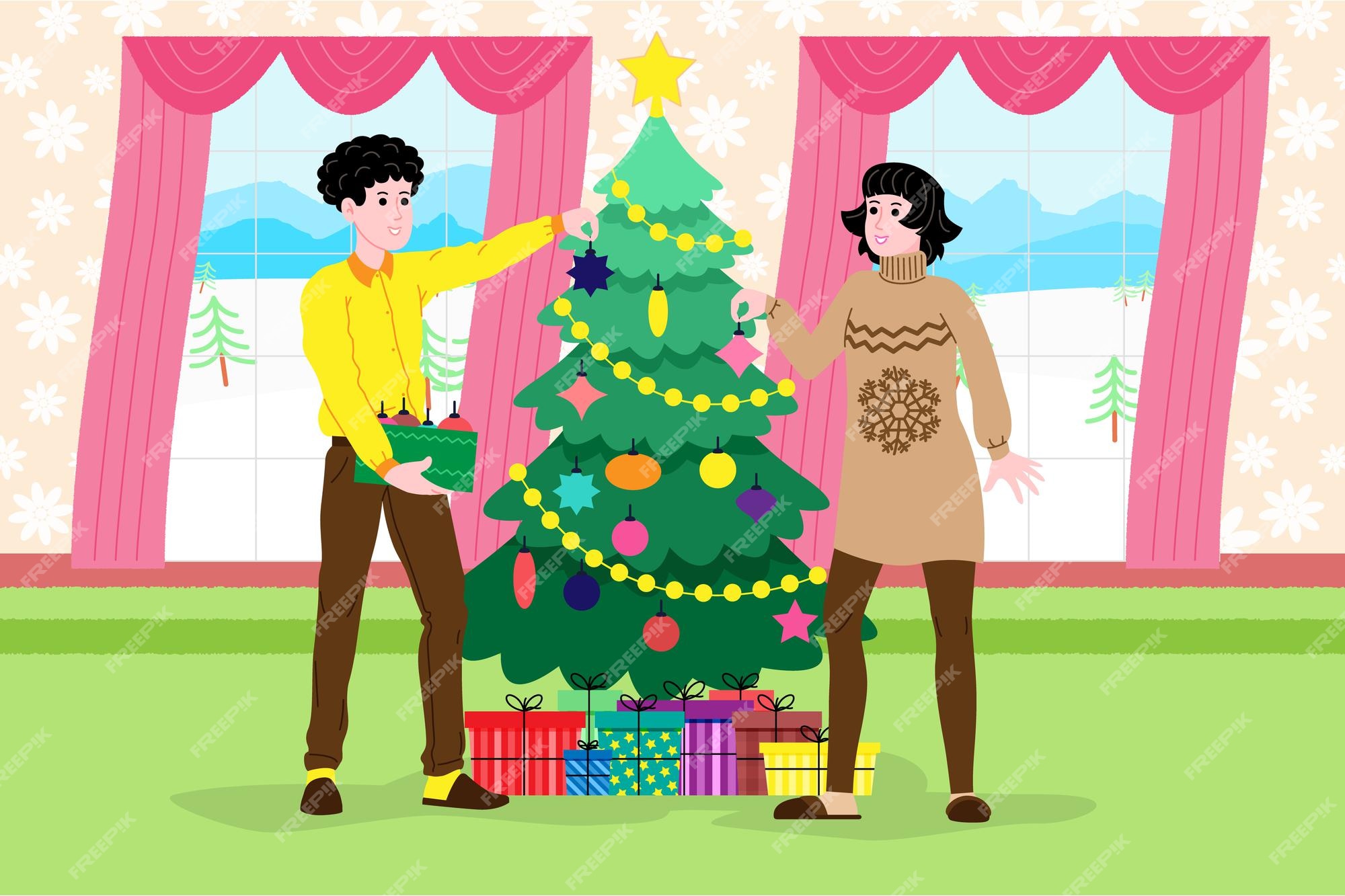 Premium Vector | Christmas and new year. a girl and a guy or a ...