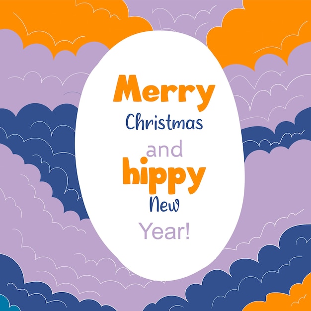 Christmas and New Year greeting card design with quote Merry Christmas and hippy new year