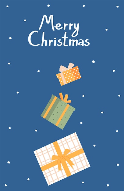 Christmas and New Year greeting card Merry Christmas Vector illustration in flat style