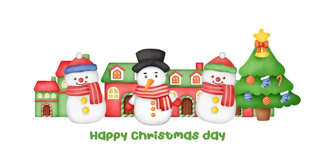 Christmas and new year greeting card with a cute snowman.