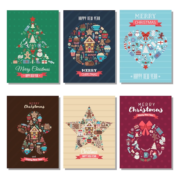 Christmas and New Year Greeting Cards Set