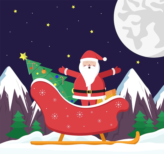 Christmas and New Year holiday composition with Santa Claus. Vector illustration.