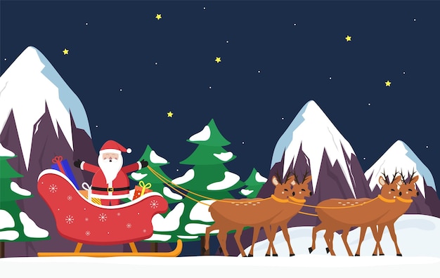 Рождественская и новогодняя праздничная композиция с Дедом Морозом. Векторная иллюстрация.