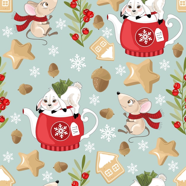 Christmas and new year holiday seamless pattern with Bunny