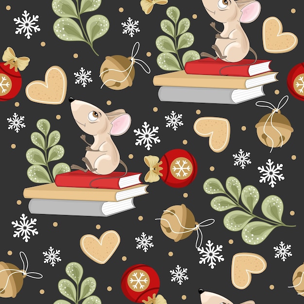 Vector christmas and new year holiday seamless pattern with mouse