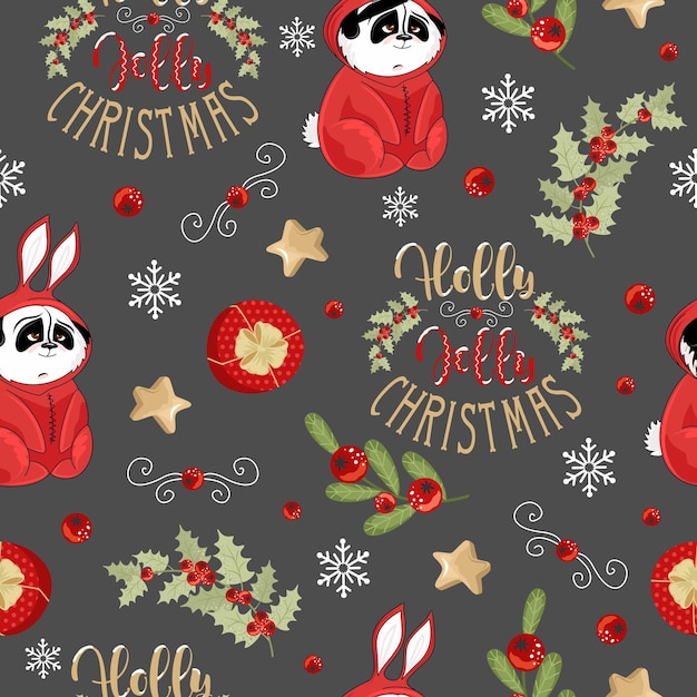 Christmas and new year holiday seamless pattern with Panda