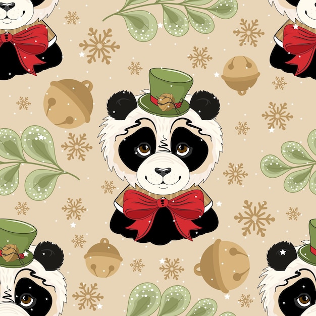 Christmas and new year holiday seamless pattern with Panda