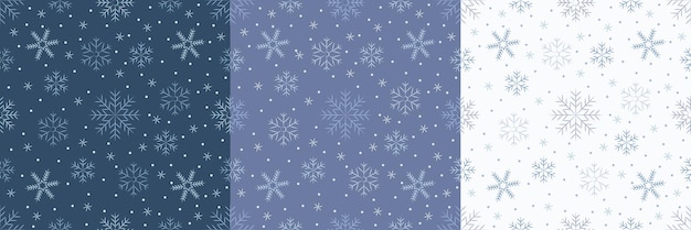 Christmas, New Year, holidays a set of seamless patterns with painted snowflakes in three colors. Winter texture for printing, paper, design, fabric, decor, gift, food packaging, backgrounds.