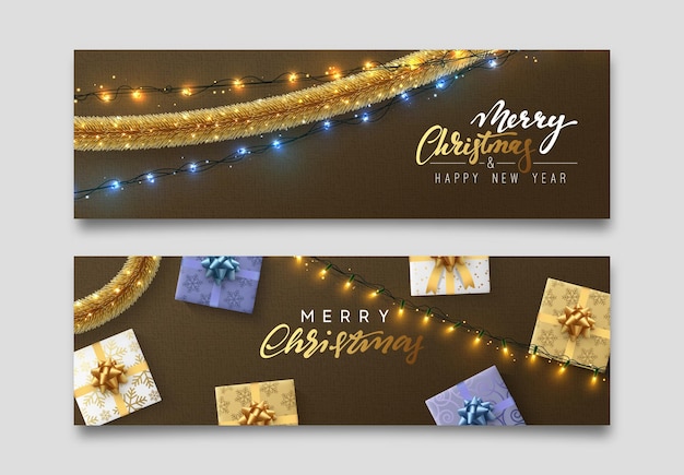 Vector christmas and new year horizontal banner, web poster. festive xmas background. vector illustration