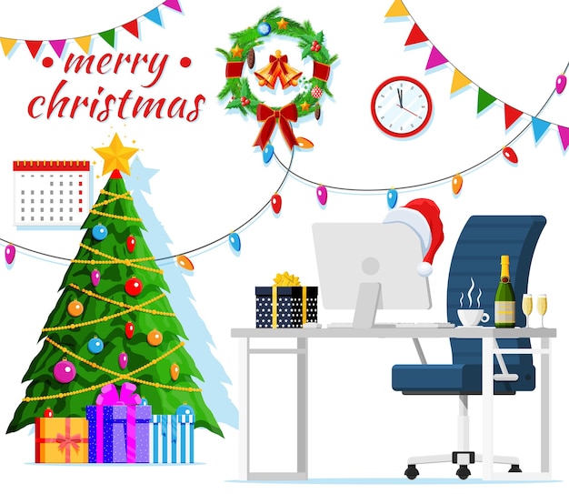 Premium Vector | Christmas and new year office desk workspace ...