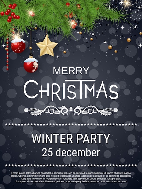 Christmas and New Year party invitation card vector design template