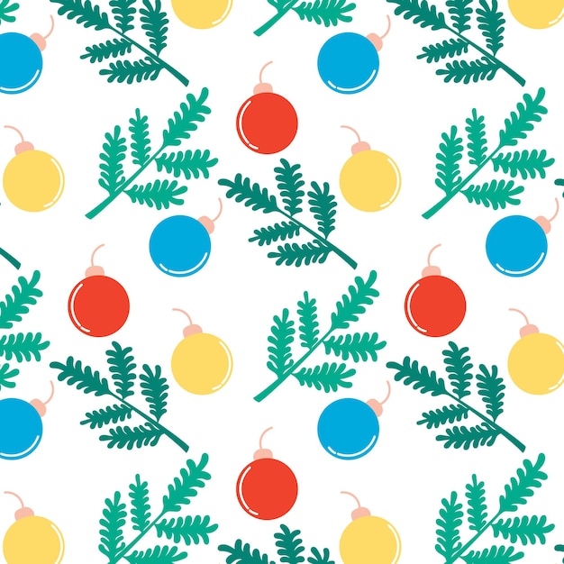 Christmas new year pattern coniferous branches christmas toys festive background