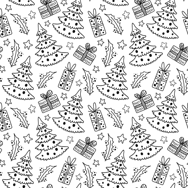 Christmas and New Year pattern in doodle style