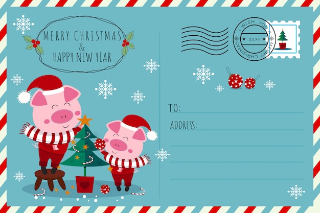 Vector christmas and new year postcard