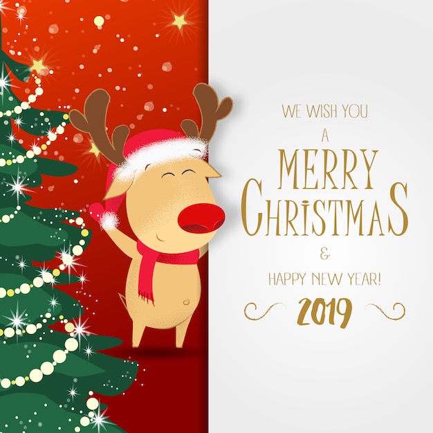 Christmas and New Year poster. Rudolph reindeer