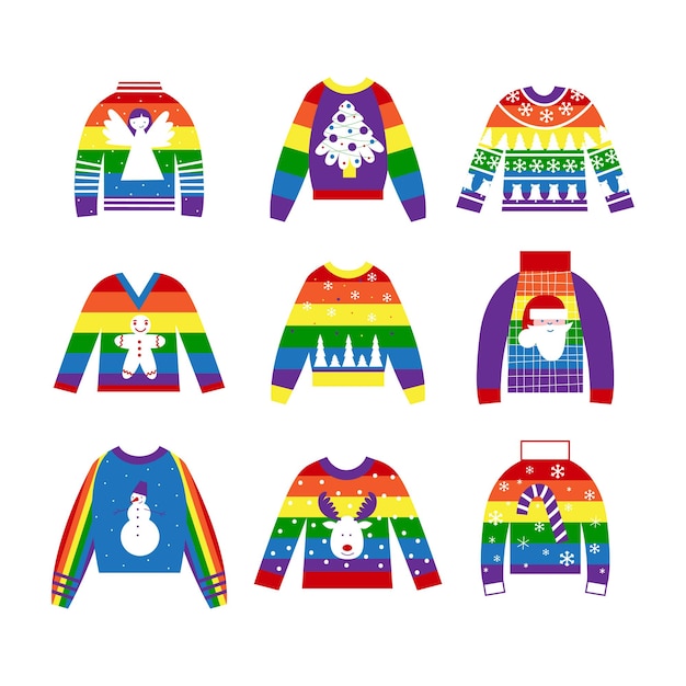 クリスマスと新年のクィア lgbt ゲイ醜いセーター プライド フラグと居心地の良い冬の虹の服