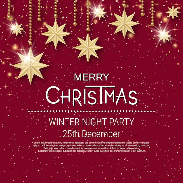 Christmas and New Year red luxury vector background with golden stars and winter decor