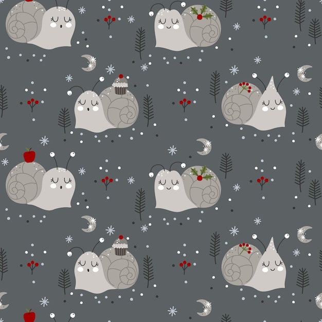 Christmas and New Year seamless patter with Christmas winter elements
