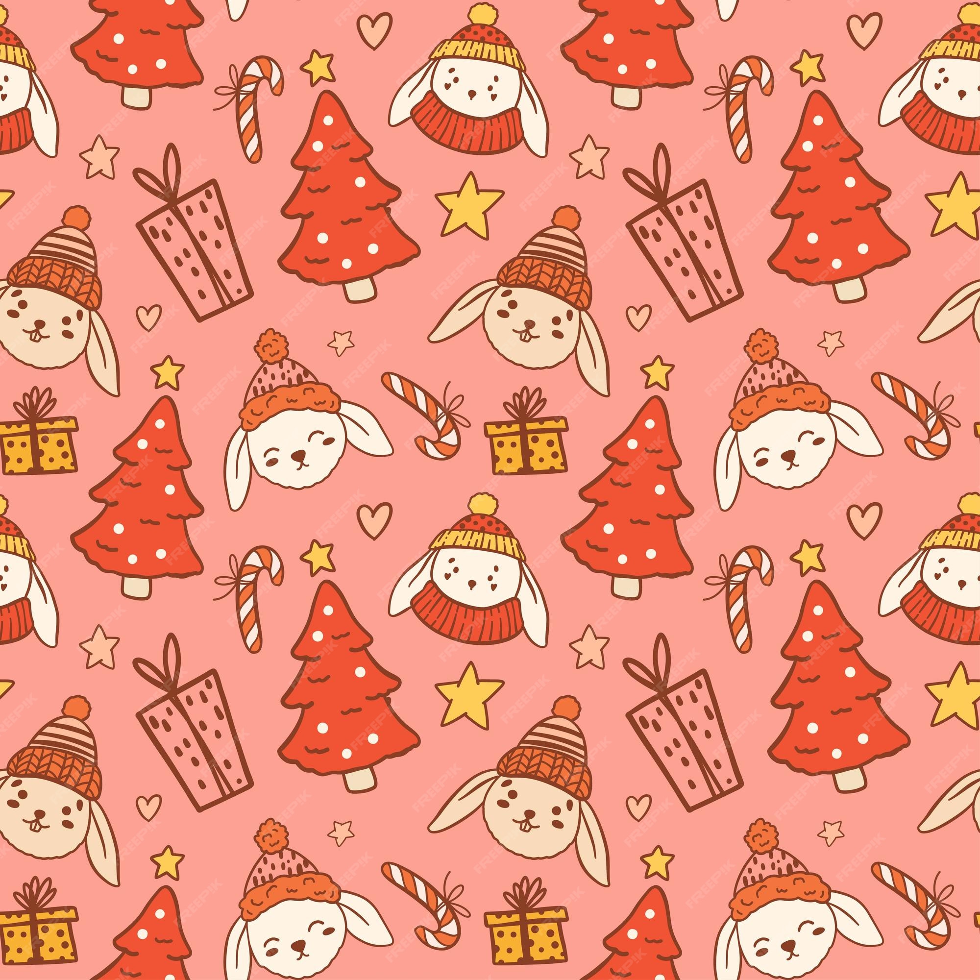 Premium Vector | Christmas new year seamless pattern on pink ...