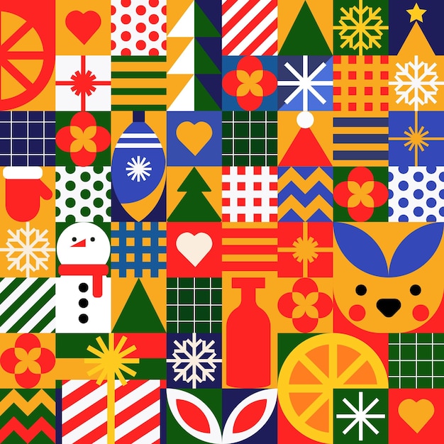 Christmas and New Year seamless pattern in retro style