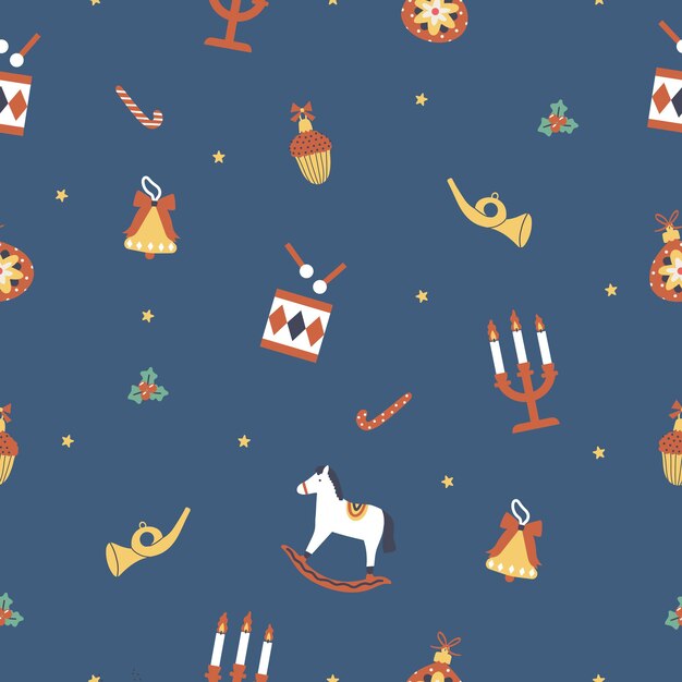 Christmas and New Year  seamless pattern with cute hand drawn elements