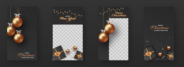 Christmas and New Year Social Post with Golden Balls