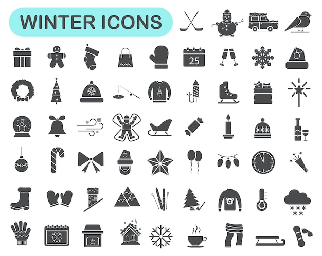 Set di icone dei simboli di natale e capodanno illustrazione vettoriale icone invernali su sfondo bianco