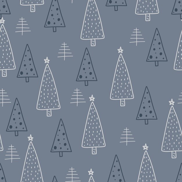 Christmas and New Year symbols tree seamless pattern. Vector cute print. Digital paper. Design element.