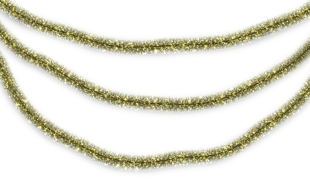 Vector christmas or new year traditional decorations. hanging glitter xmas tinsel garland. decor element.