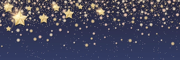 Christmas and New Year vector background with golden stars and snowflakes