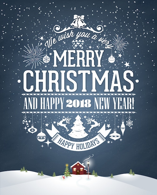 Vector christmas and new year vector background with typography, card or invitation