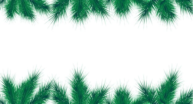 Christmas and new year vector banner template fir tree branches border with winter decor